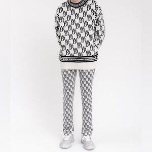 WE11DONE Monogram Straight Leg Pants - Black & White
